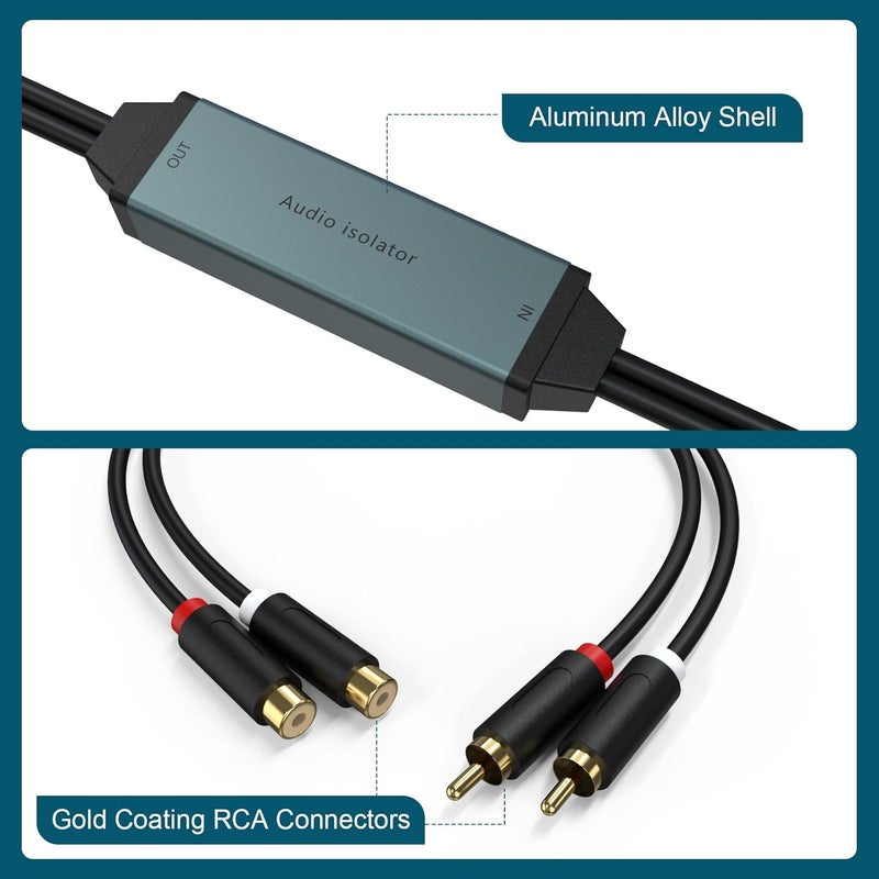 Toeasor عازل ضوضاء الحلقة الأرضية، فلتر ضوضاء مكبر الصوت RCA لسيارات الصوت وستيريو المنزل، مثبط ضوضاء ستيريو السيارة، عازل الحلقة الأرضية RCA لإزالة ضوضاء الصوت - Image 4